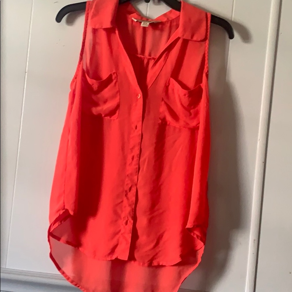 Orange button down chiffon tank